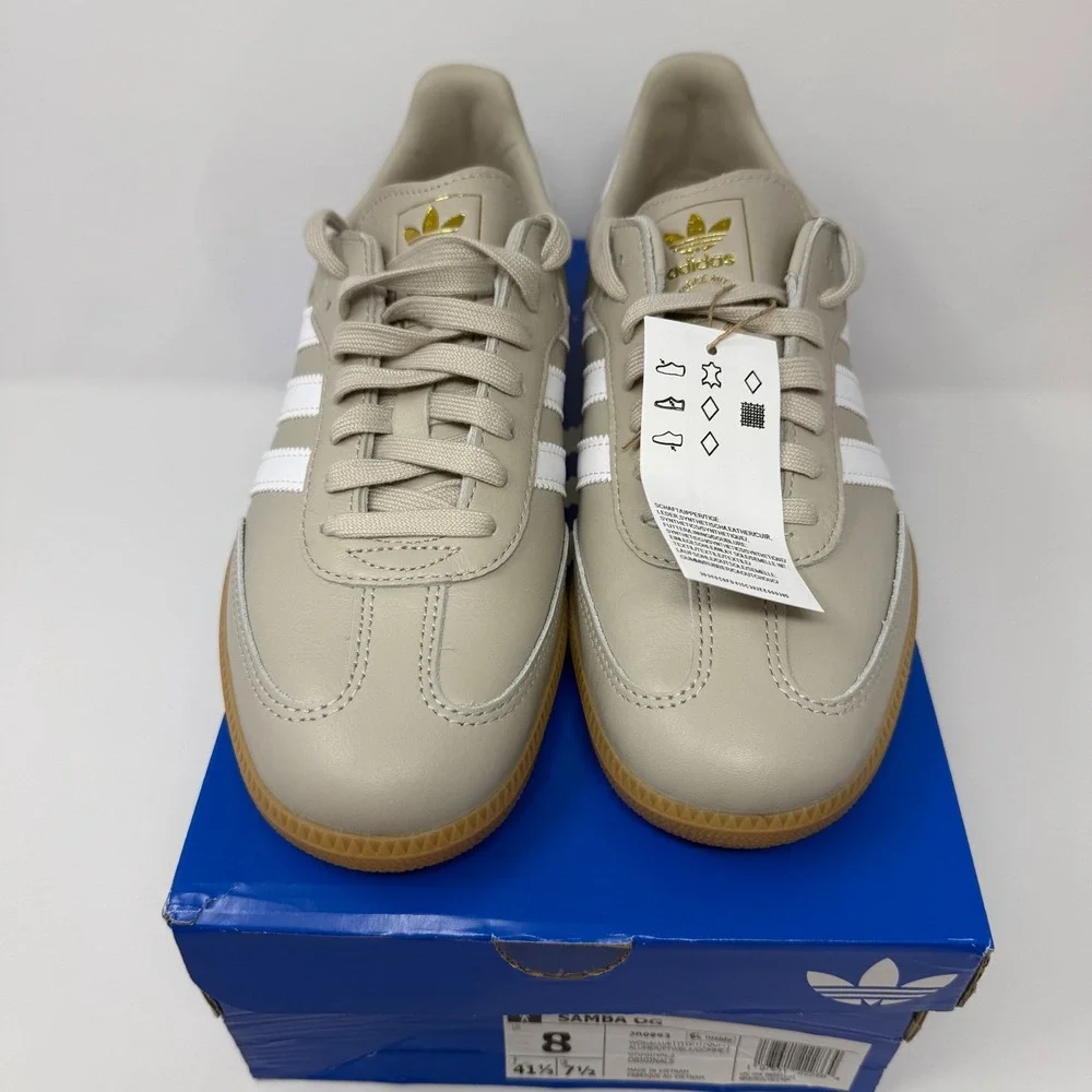Adidas Samba OG‎ Wonder Taupe White Gum Leather Sneakers JR0883 Mens 8 NEW - Picture 3 of 9
